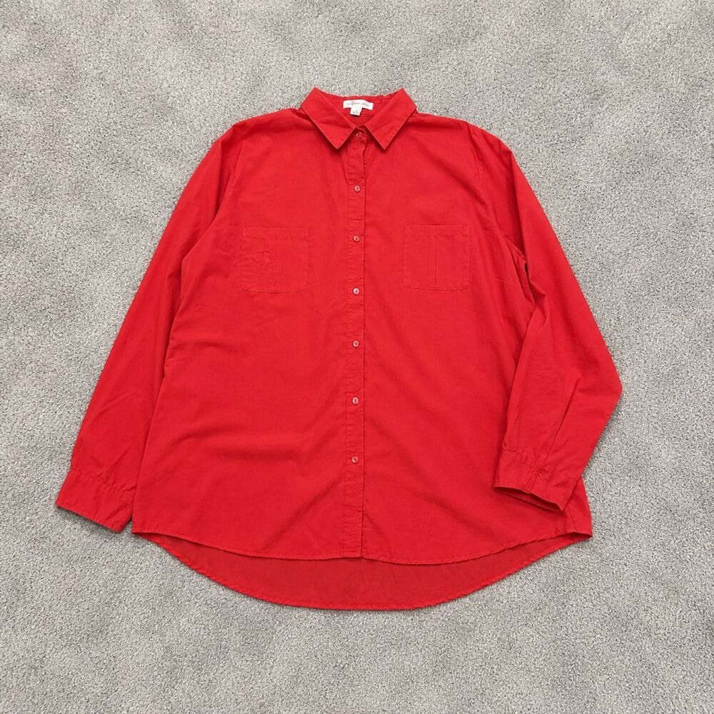 Ambiance Apparel Blouse Button Up Shirt Womens 2X Red Solid Long Sleeve Top